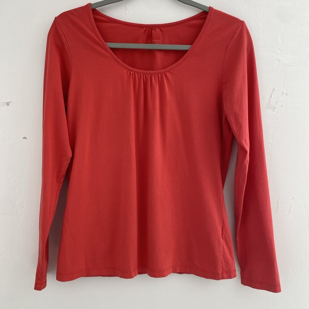 L.L. Bean Top Women S LS Salmon Pink Stretch Scoop Tagless Minimalist Basic Pima